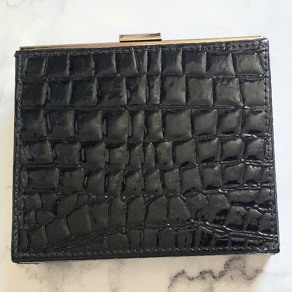 RACHEL ZOE Black Gold cobbled leather trinket jewelry box magnetic closure